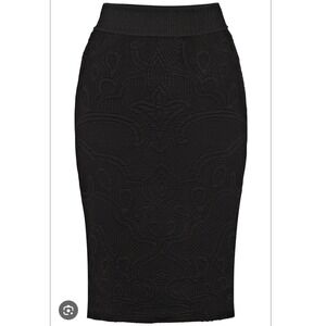 89 RODEBJER Mandi‎ black quilt embroidery texture pencil skirt S acry wool blend
